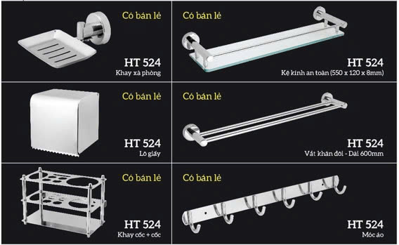 Phụ kiện phòng tắm 6 món inox HT-524