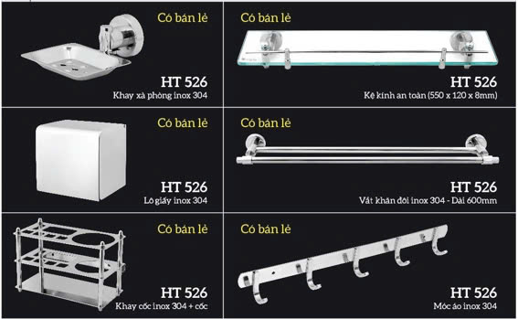 Phụ kiện phòng tắm 6 món inox 304 HT-526
