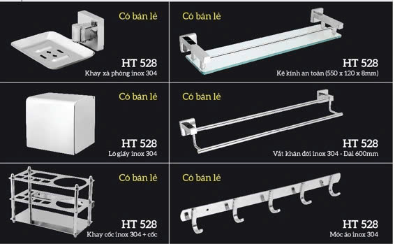 Phụ kiện phòng tắm 6 món inox304 HT-528