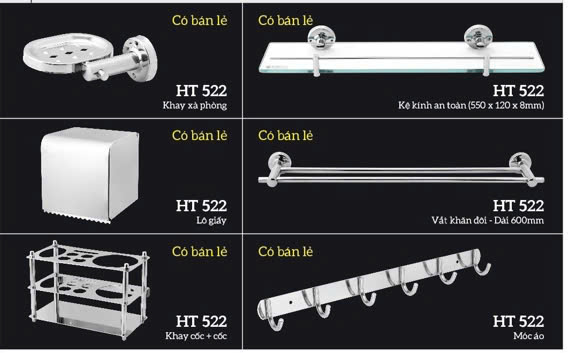 Phụ kiện phòng tắm 6 món inox HT-522